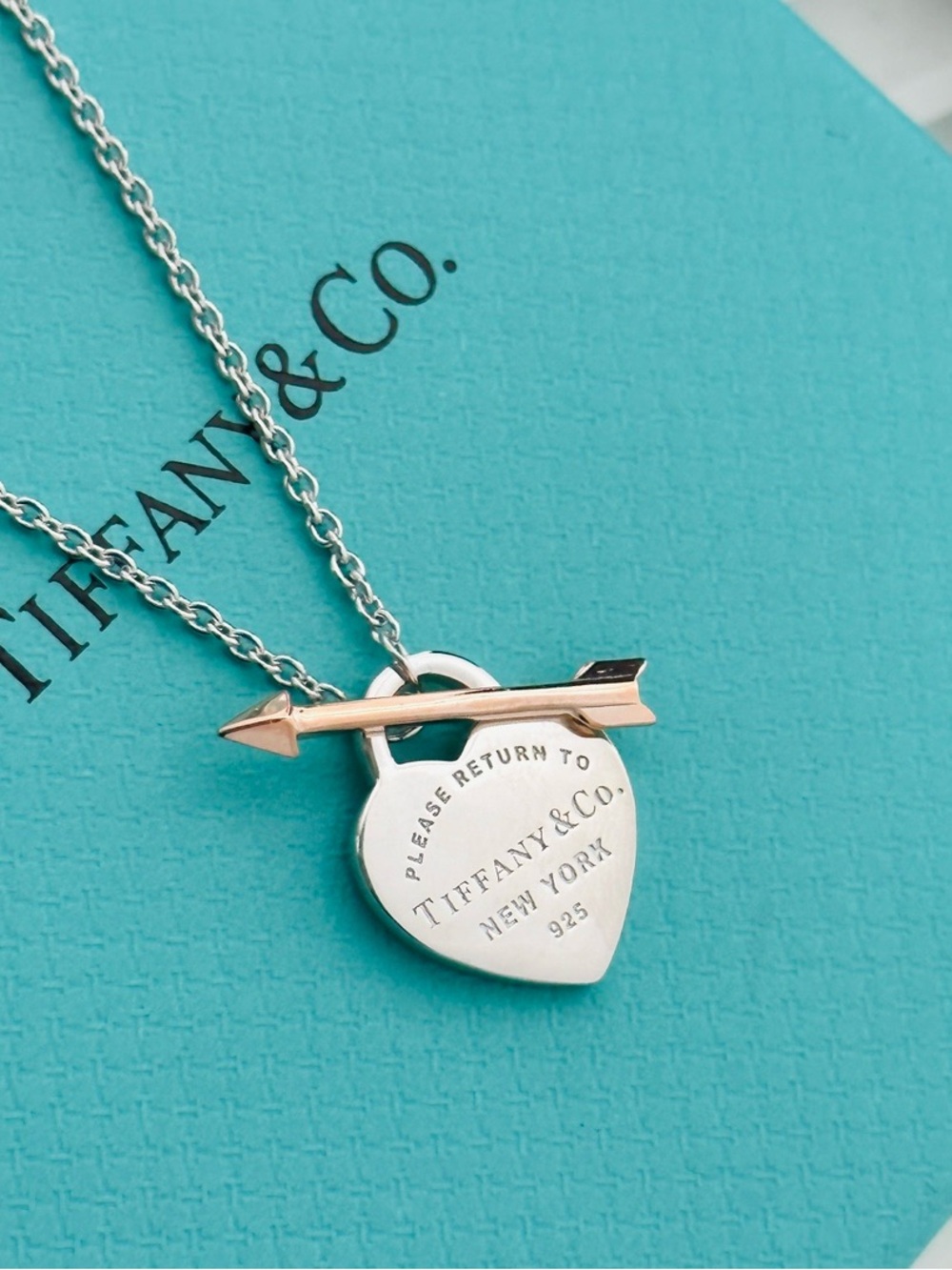 Tiffany & Co. Two-Tone Heart Tag with Rose Gold Arrow Necklace